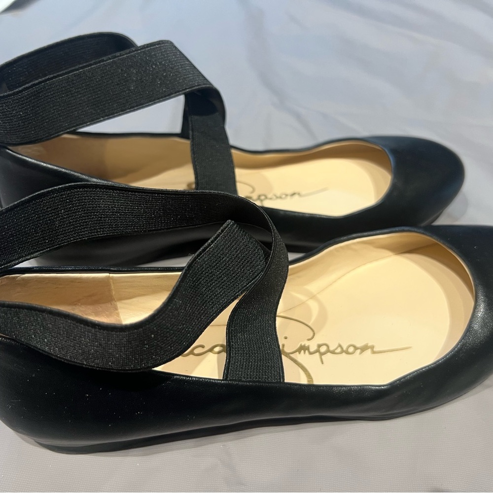 Jessica Simpson Mandalaye Black Leather Ballet Flats 8